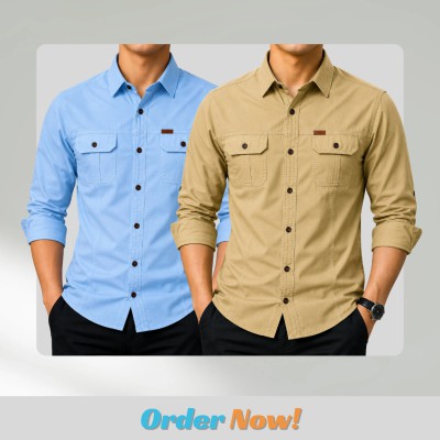 2 pc Combo Premium Full Sleeves Double Pocket Panel Shirt