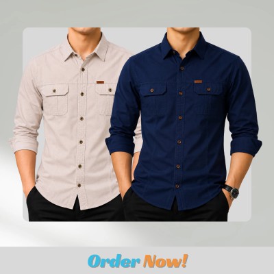 2 pc Combo Premium Full Sleeves Double Pocket Panel Shirt