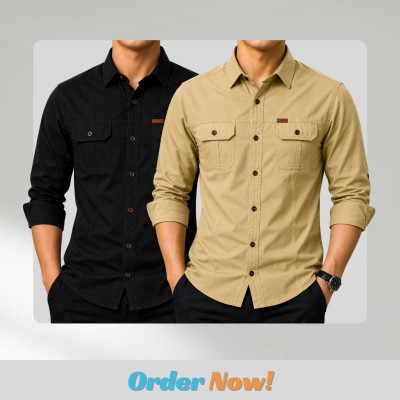 2 pc Combo Premium Full Sleeves Double Pocket Panel Shirt