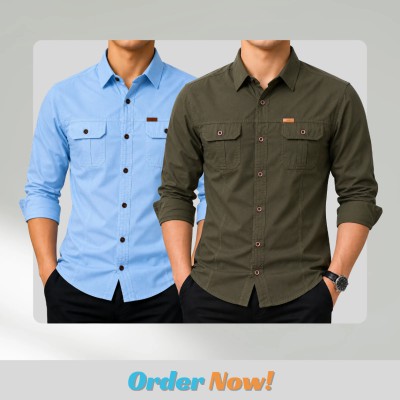 2 pc Combo Premium Full Sleeves Double Pocket Panel Shirt