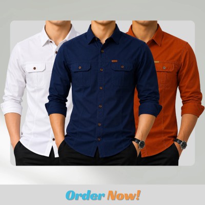 3 Pack Combo Premium Full Sleeves Dubble Pocket Panel Shirt