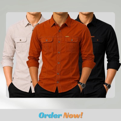 3 Pack Combo Premium Full Sleeves Dubble Pocket Panel Shirt