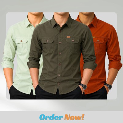 3 Pack Combo Premium Full Sleeves Dubble Pocket Panel Shirt