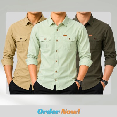 3 Pack Combo Premium Full Sleeves Dubble Pocket Panel Shirt