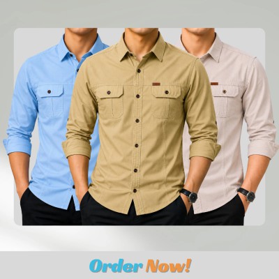 3 Pack Combo Premium Full Sleeves Dubble Pocket Panel Shirt