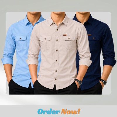 3 Pack Combo Premium Full Sleeves Dubble Pocket Panel Shirt