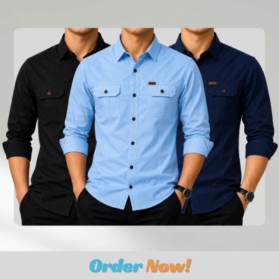 3 Pack Combo Premium Full Sleeves Dubble Pocket Panel Shirt