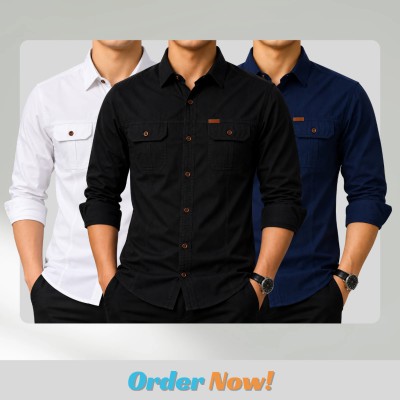3 Pack Combo Premium Full Sleeves Dubble Pocket Panel Shirt