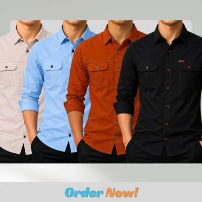4 Pack Combo Premium Full Sleeves Double Pocket Panel Shirt