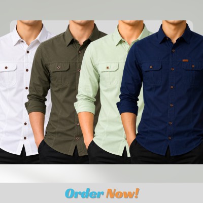 4 Pack Combo Premium Full Sleeves Double Pocket Panel Shirt